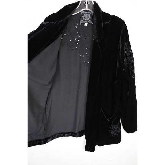 Johnny Was Jade Velvet Black Jacket Open Size M Rayon Silk L40820-7 Embroidered - Picture 4 of 12